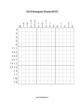 Nonogram - 15x15 - A137 Printable Puzzle