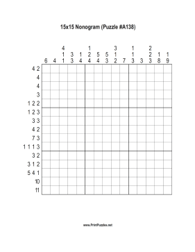 Nonogram - 15x15 - A138 Printable Puzzle