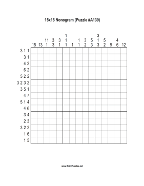 Nonogram - 15x15 - A139 Printable Puzzle