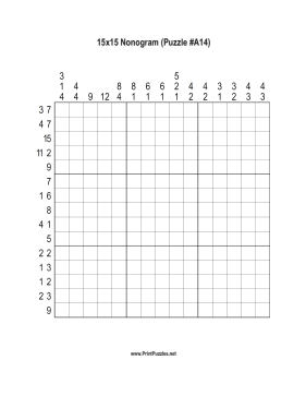 Nonogram - 15x15 - A14 Printable Puzzle