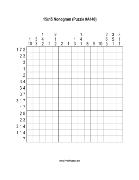 Nonogram - 15x15 - A140 Printable Puzzle