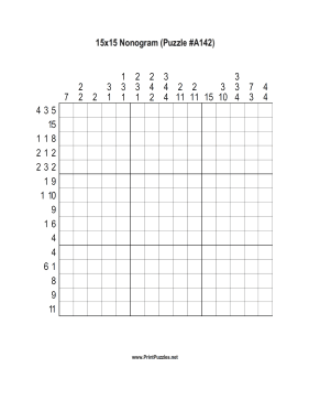 Nonogram - 15x15 - A142 Printable Puzzle