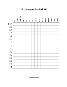Nonogram - 15x15 - A144 Printable Puzzle