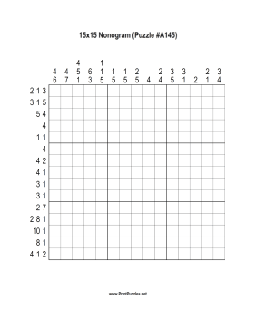 Nonogram - 15x15 - A145 Printable Puzzle