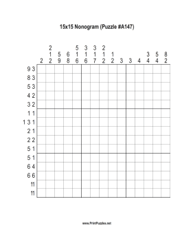 Nonogram - 15x15 - A147 Printable Puzzle