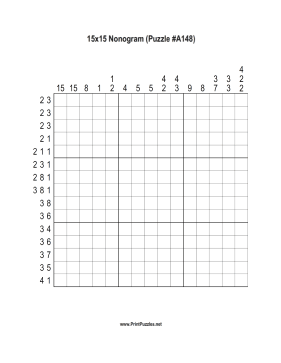 Nonogram - 15x15 - A148 Printable Puzzle