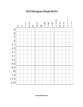 Nonogram - 15x15 - A151 Printable Puzzle