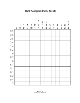 Nonogram - 15x15 - A153 Printable Puzzle