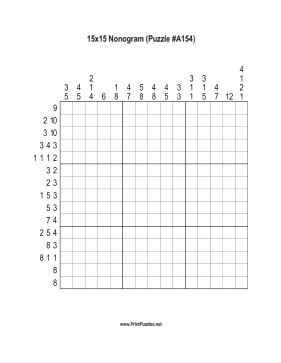Nonogram - 15x15 - A154 Printable Puzzle