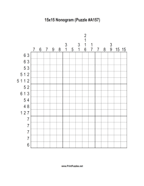 Nonogram - 15x15 - A157 Printable Puzzle
