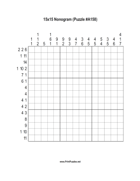 Nonogram - 15x15 - A158 Printable Puzzle