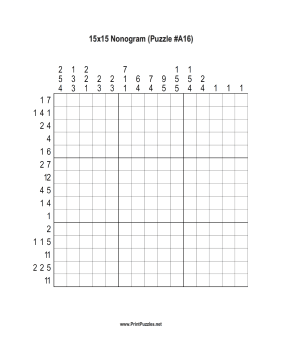 Nonogram - 15x15 - A16 Printable Puzzle