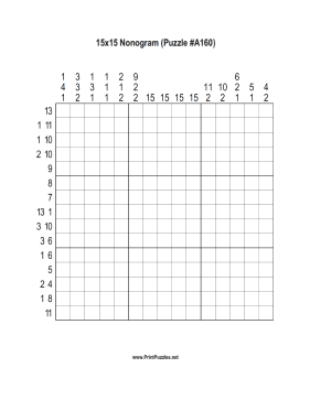 Nonogram - 15x15 - A160 Printable Puzzle
