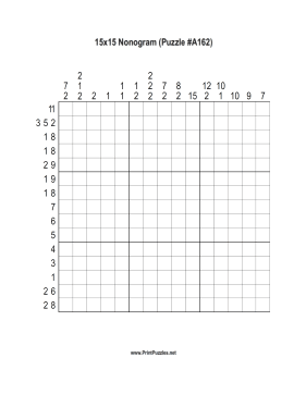 Nonogram - 15x15 - A162 Printable Puzzle