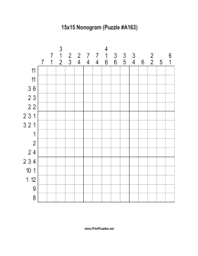 Nonogram - 15x15 - A163 Printable Puzzle