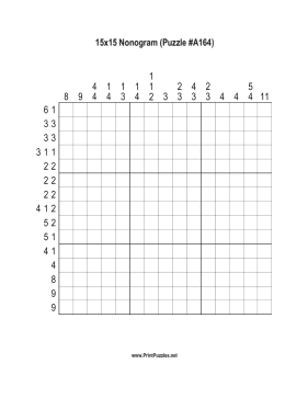 Nonogram - 15x15 - A164 Printable Puzzle