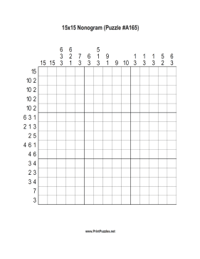 Nonogram - 15x15 - A165 Printable Puzzle