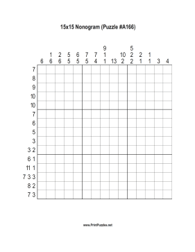 Nonogram - 15x15 - A166 Printable Puzzle
