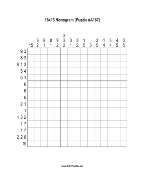 Nonogram - 15x15 - A167 Printable Puzzle