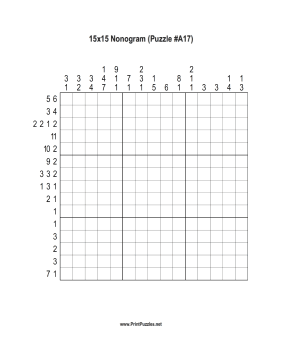 Nonogram - 15x15 - A17 Printable Puzzle