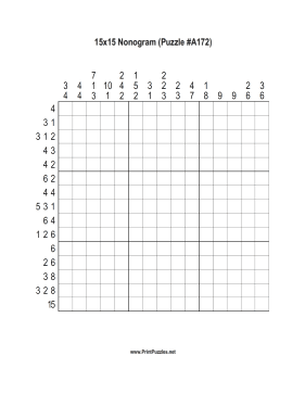 Nonogram - 15x15 - A172 Printable Puzzle