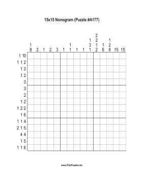 Nonogram - 15x15 - A177 Printable Puzzle