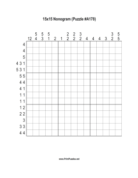 Nonogram - 15x15 - A178 Printable Puzzle