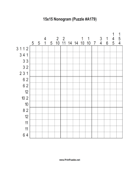 Nonogram - 15x15 - A179 Printable Puzzle