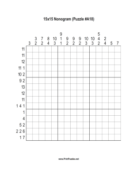 Nonogram - 15x15 - A18 Printable Puzzle