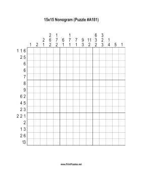 Nonogram - 15x15 - A181 Printable Puzzle