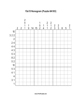 Nonogram - 15x15 - A183 Printable Puzzle