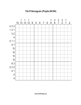 Nonogram - 15x15 - A184 Printable Puzzle
