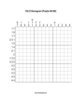 Nonogram - 15x15 - A186 Printable Puzzle