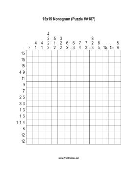 Nonogram - 15x15 - A187 Printable Puzzle