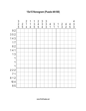 Nonogram - 15x15 - A188 Printable Puzzle