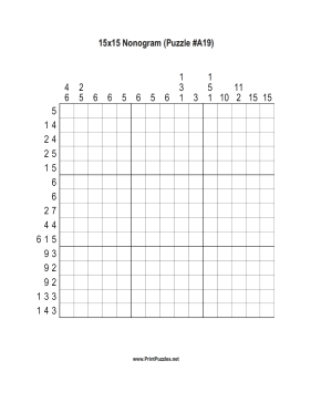 Nonogram - 15x15 - A19 Printable Puzzle