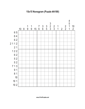 Nonogram - 15x15 - A190 Printable Puzzle