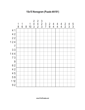 Nonogram - 15x15 - A191 Printable Puzzle