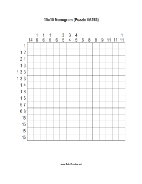 Nonogram - 15x15 - A193 Printable Puzzle