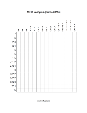Nonogram - 15x15 - A194 Printable Puzzle