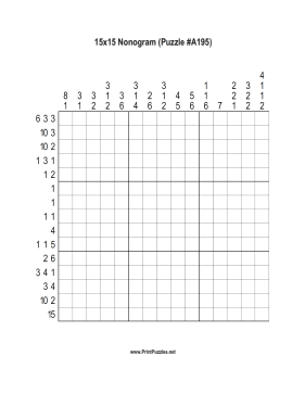 Nonogram - 15x15 - A195 Printable Puzzle