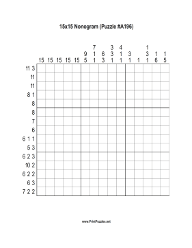 Nonogram - 15x15 - A196 Printable Puzzle