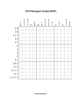 Nonogram - 15x15 - A197 Printable Puzzle