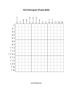 Nonogram - 15x15 - A20 Printable Puzzle