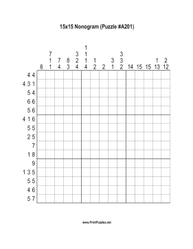 Nonogram - 15x15 - A201 Printable Puzzle