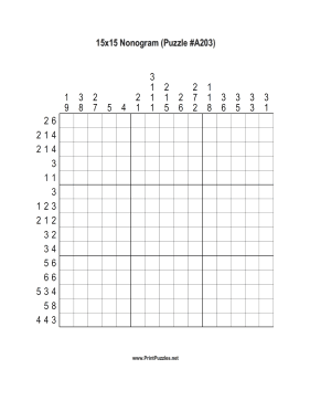 Nonogram - 15x15 - A203 Printable Puzzle