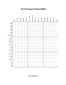 Nonogram - 15x15 - A205 Printable Puzzle