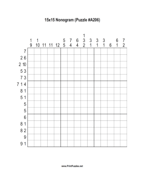Nonogram - 15x15 - A206 Printable Puzzle
