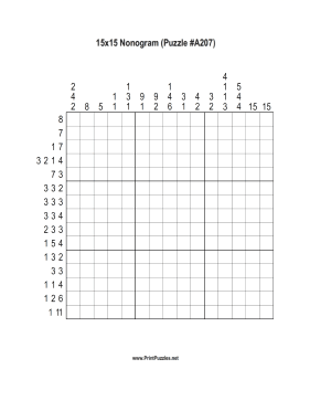 Nonogram - 15x15 - A207 Printable Puzzle