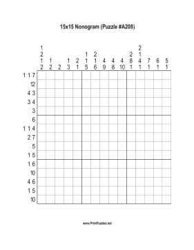 Nonogram - 15x15 - A208 Printable Puzzle